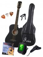 Foix FFG-2038CAP-BK-MAT акустическая гитара + чехол, тюнер, струны, ремень, каподастер, чёрная матовая от музыкального магазина МОРОЗ МЬЮЗИК