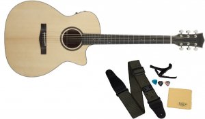 SQOE SQ-41B электро-акустическая гитара Дредноут, EQ+TUNER комплект: чехол, ремень, каподастр, медиаторы, салфетка, анкерный ключ от музыкального магазина МОРОЗ МЬЮЗИК
