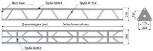АЛЮМИНИЕВЫЕ И СТАЛЬНЫЕ КОНСТРУКЦИИ IMLIGHT T28-1500 прямой модуль треугольной конфигурации длиной 1500мм, d28х2 \ d16х2мм. Сплав АД35т