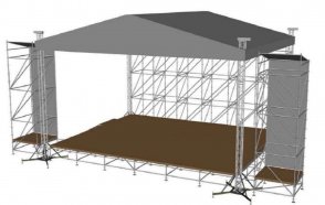 АЛЮМИНИЕВЫЕ И СТАЛЬНЫЕ КОНСТРУКЦИИ MG Geruest (ГЕРМАНИЯ) 10х8 сценический комплекс с порталами, подиумом, задней стенкой для LED экрана из лесов (10х8, 8х6, 6х4)