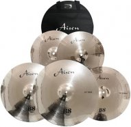 AISEN B8 CYMBAL PACK 5PCS комплект тарелок: B8 Hi-Hat 14", B8 Crash 16", B8 Crash 18", B8 Ride 20", чехол в комп., сплав B8 (92% меди, 8% олова) от музыкального магазина МОРОЗ МЬЮЗИК